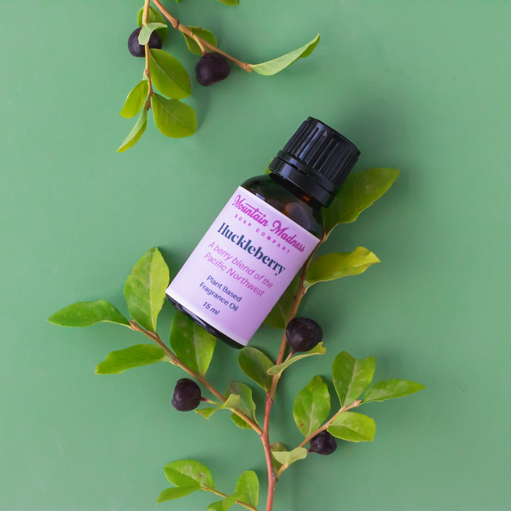 Huckleberry Fragrance Oil - Berry-scented handcrafted plant-based fragrance oil in 15ml glass bottle with dropper