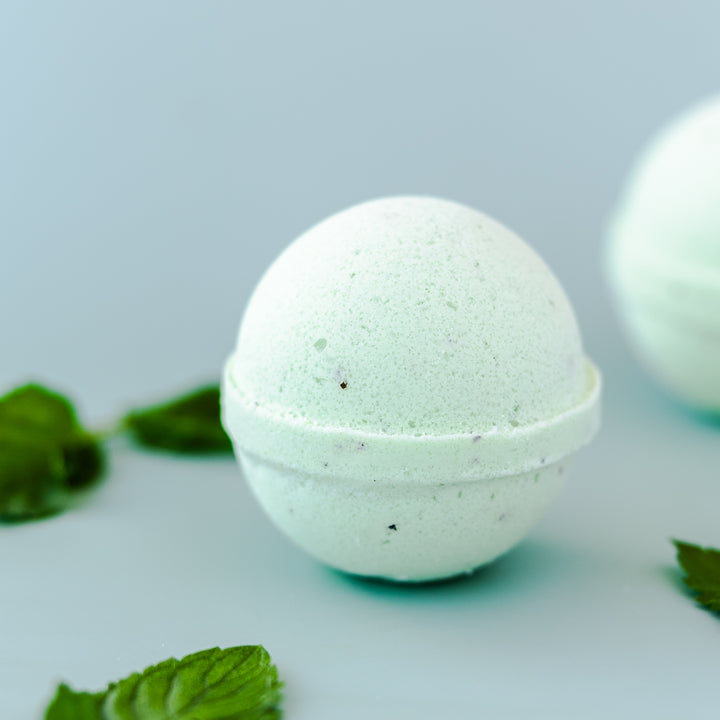 Fresh Herbs Bath Bomb - clean and herbal handcrafted bath bomb with mint leaves, Epsom salt, and natural butters