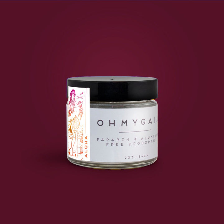 Aloha Natural Deodorant - Fruity and musky handcrafted deodorant with coconut oil and shea butter in a glass jar