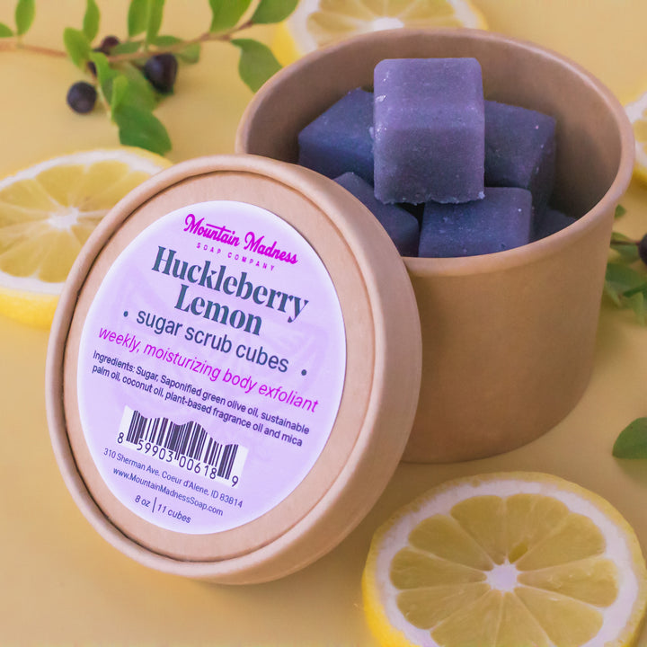 Huckleberry Lemon Sugar Scrub Cubes, handcrafted scrub cubes.