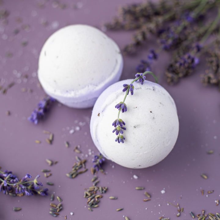 Lavender Bath Bomb - Floral and herbal handcrafted bath bomb with lavender essential oil, cocoa butter, and soothing salts