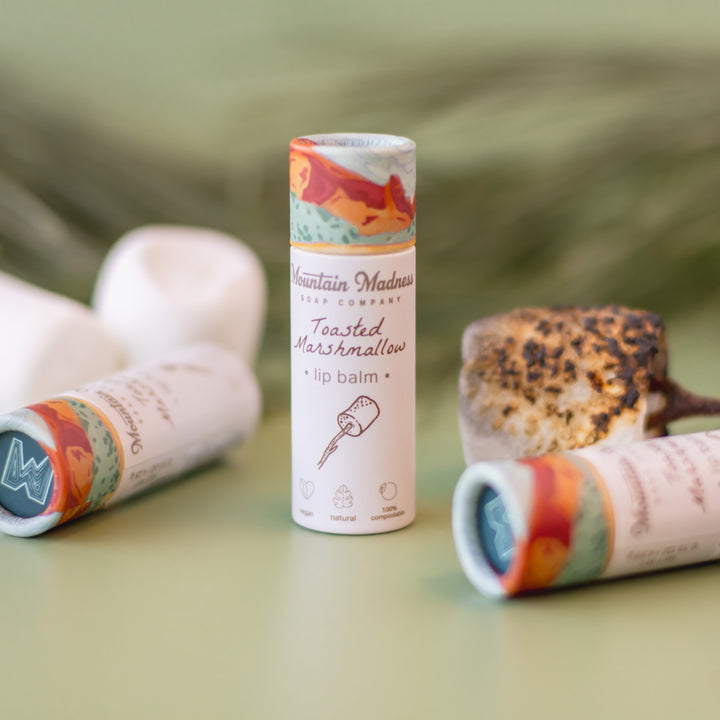 Toasted Marshmallow Lip Balm - Foodie-inspired handcrafted lip balm with coconut oil, sunflower oil, and natural vanilla
