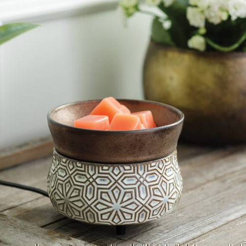2 in 1 Classic Warmer in Bronze Geometric design. Dual-function warmer for candles and wax melts.
