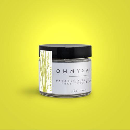 Lemongrass Natural Deodorant in a glass jar. Herbal scent with arrowroot powder, coconut oil, and shea butter.