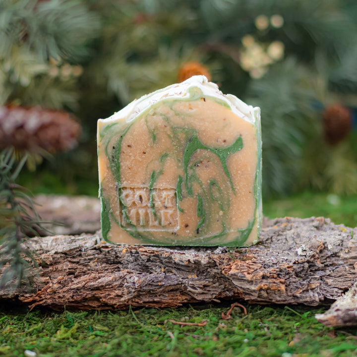 Alpine Woods Goat Milk Soap - Woodsy handcrafted bar soap with goat milk, fir needle essential oil, and dried rosemary