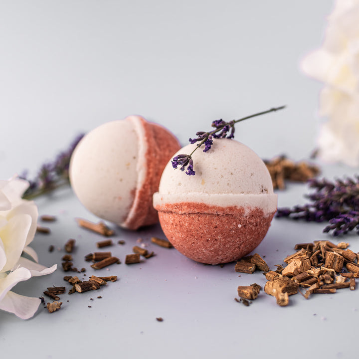 Balance Bath Bomb - Earthy lavender, geranium, and patchouli handcrafted bath bomb with cocoa butter and kaolin clay