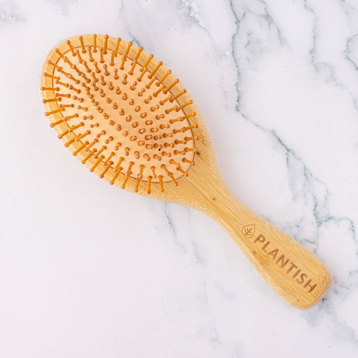 Bamboo Hair Brush - sustainable eco-friendly handcrafted hair styling tool with natural bamboo bristles for gentle detangling