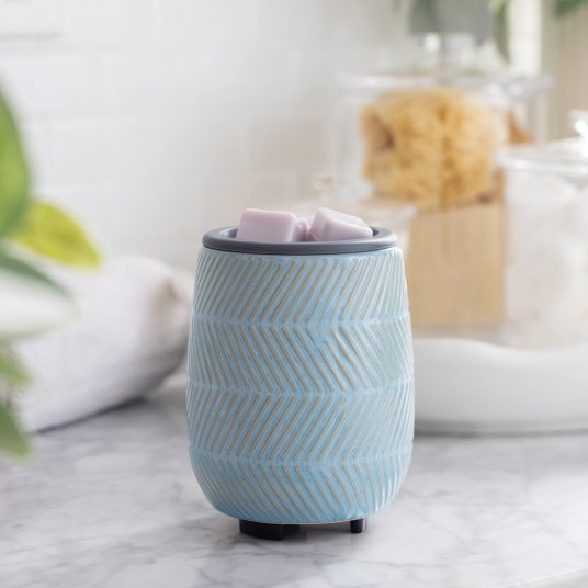 Wax Warmer with Silicone Dish - Blue Herringbone - wax melting warmer with removable silicone dish