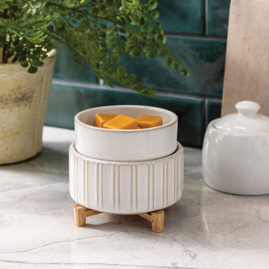 2 in 1 Classic Warmer with ceramic cup and wood base - handcrafted wax warmer and candle warmer for bath and home