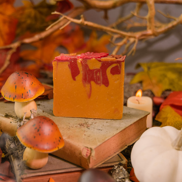 Fall Foliage Soap, a handcrafted bar soap. Foodie, earthy, floral, and spicy scent with organic coconut and olive oils.
