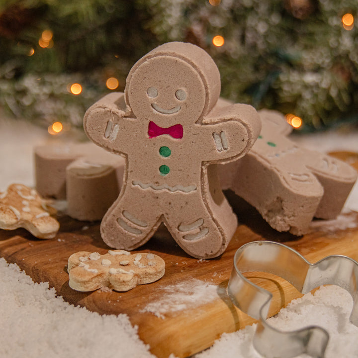 Gingerbread Bath Bomb, a handcrafted bath bomb. Spicy and foodie scent with cinnamon, ginger, and cocoa butter.