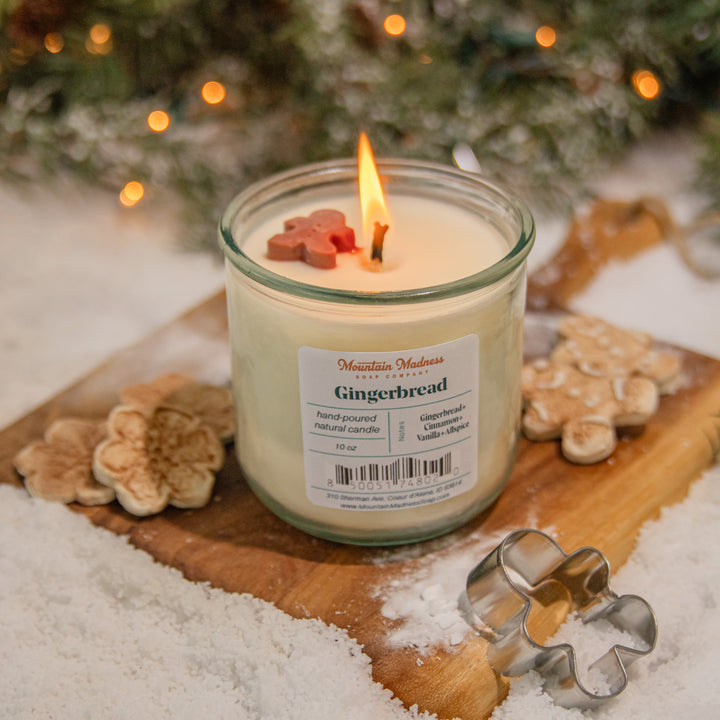 Gingerbread Candle, a handcrafted candle. Spicy foodie scent with gingerbread, cinnamon, vanilla, and allspice.