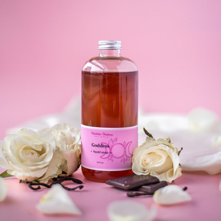 Goddess Liquid Soap - Foodie and musky scented handcrafted soap with coconut, olive, jojoba and hemp seed oils