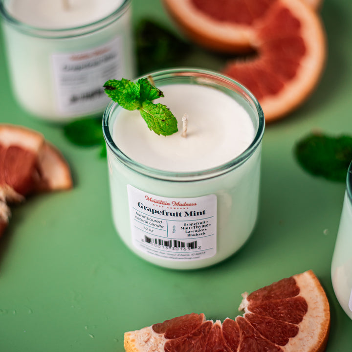 Grapefruit Mint Candle - Citrus and minty handcrafted soy and coconut wax candle in recycled glass jar