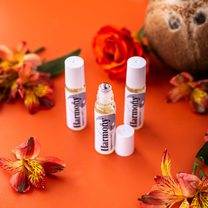 Harmony Perfume Rollerball, a handcrafted fragrance roller. Foodie, floral, and fruity scent with fractionated coconut oil.