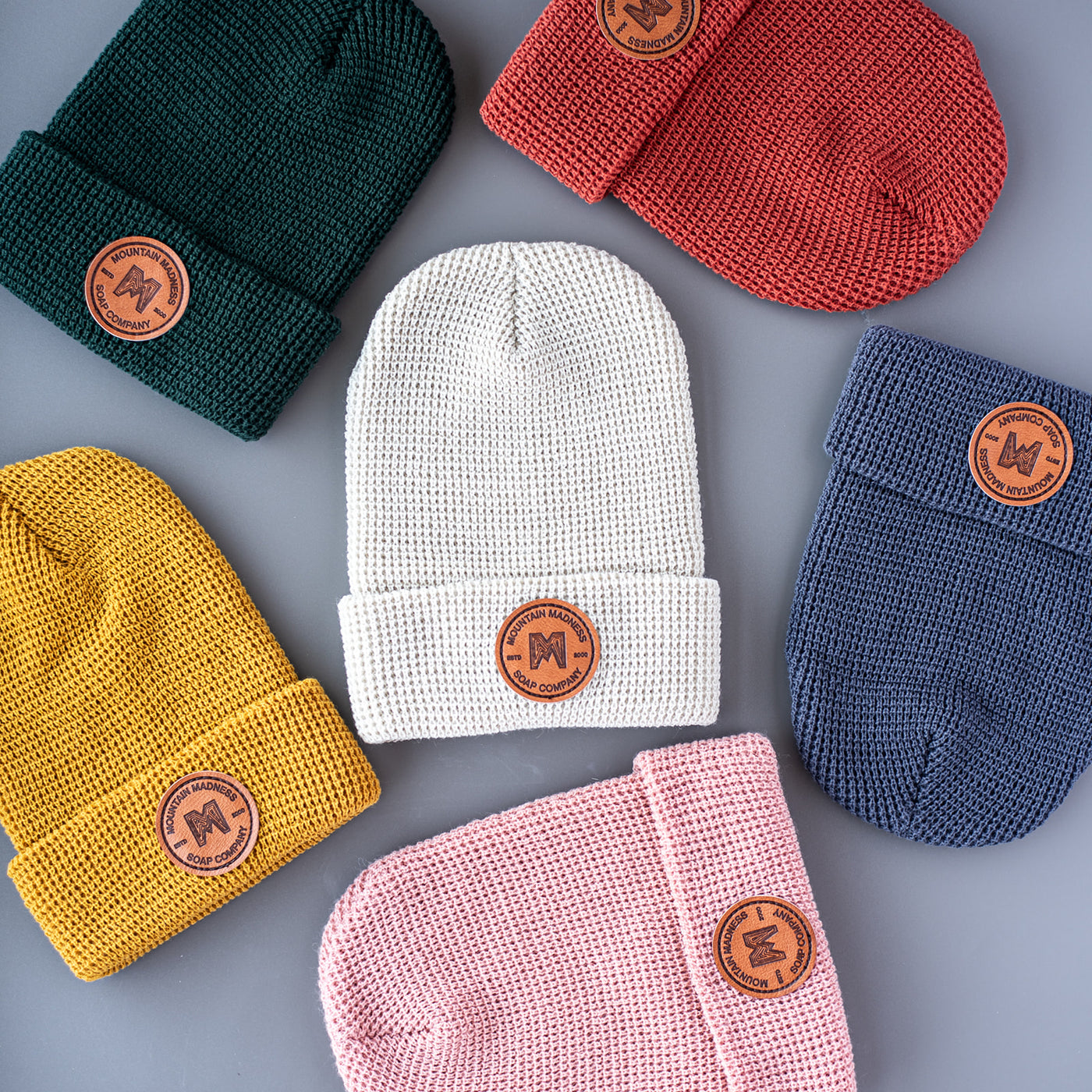 Waffle Knit Beanie with Vegan Logo Patch