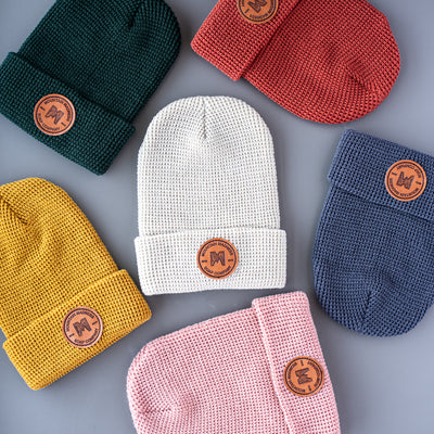 Waffle Knit Beanie with Vegan Logo Patch