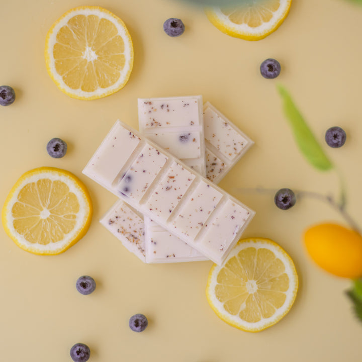 Huckleberry Lemon Wax Melts - Berry and citrus scented handcrafted soy wax melts with lemon peel and juniper berries
