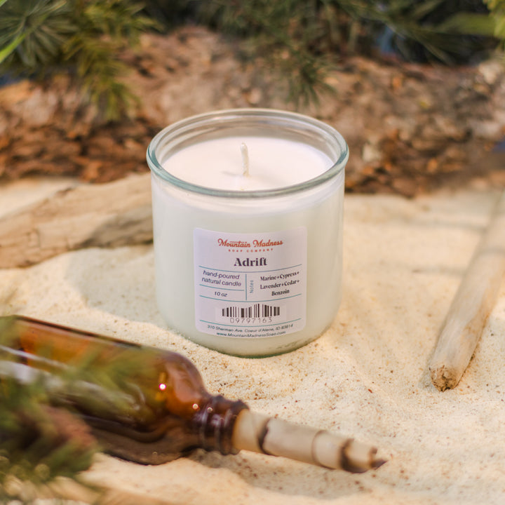 Adrift Candle - Clean, fresh, and earthy handcrafted soy and coconut candle with essential oils in recycled glass jar