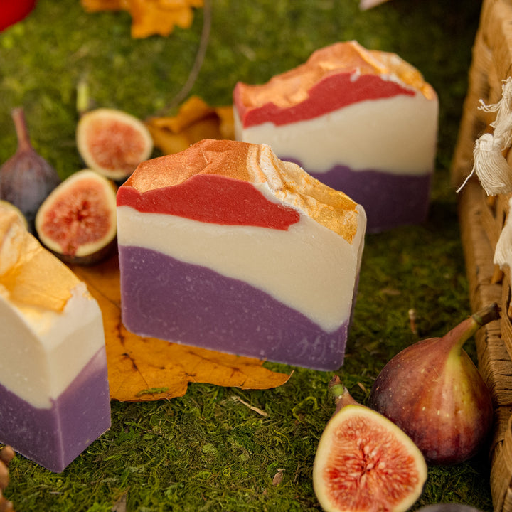 Autumn Fig Soap, a handcrafted bar soap. Fruity, spicy, and woodsy scent with fig, chai spice, and essential oils.