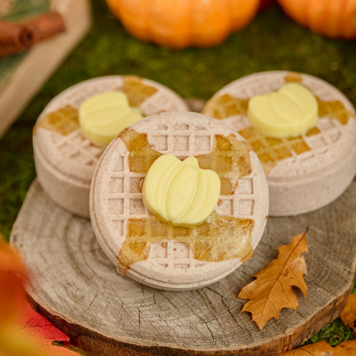 Pumpkin Butter Pecan Bath Bomb, a handcrafted bath bomb. Foodie and earthy scent with cocoa butter and Epsom salt.