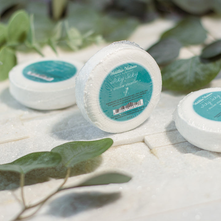 Icky Sicky Shower Steamer - herbal minty handcrafted shower steamer with eucalyptus, tea tree, and peppermint essential oils