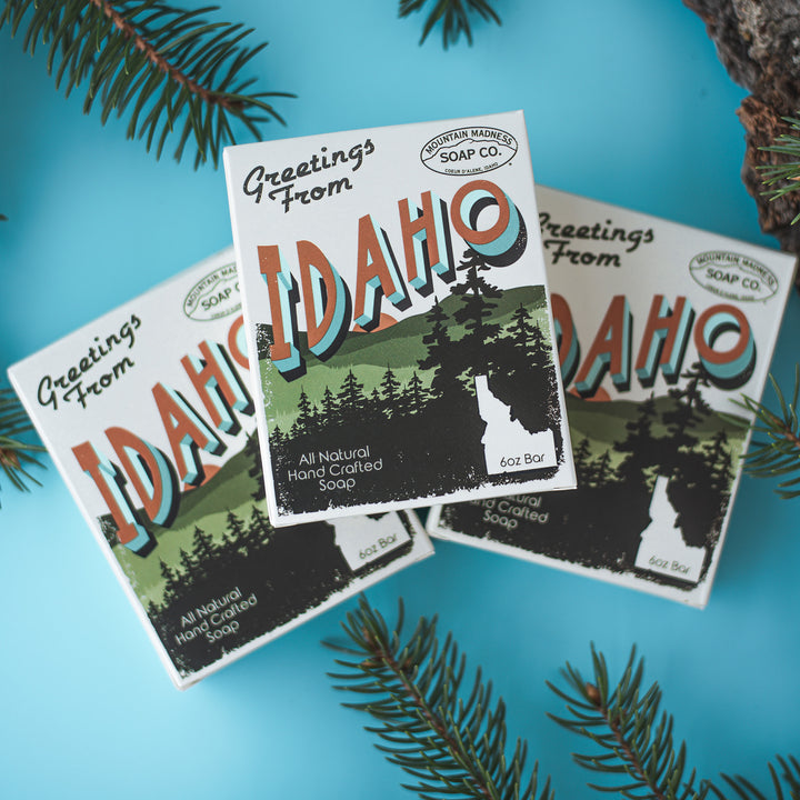 Idaho Soap, a handcrafted bar soap. Woodsy, berry, and floral scent with fir needle essential oil and sustainable palm oil.