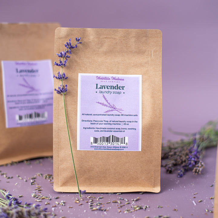 Natural Laundry Soap in Lavender, handcrafted laundry soap. Floral scent with coconut soap and lavender essential oil.