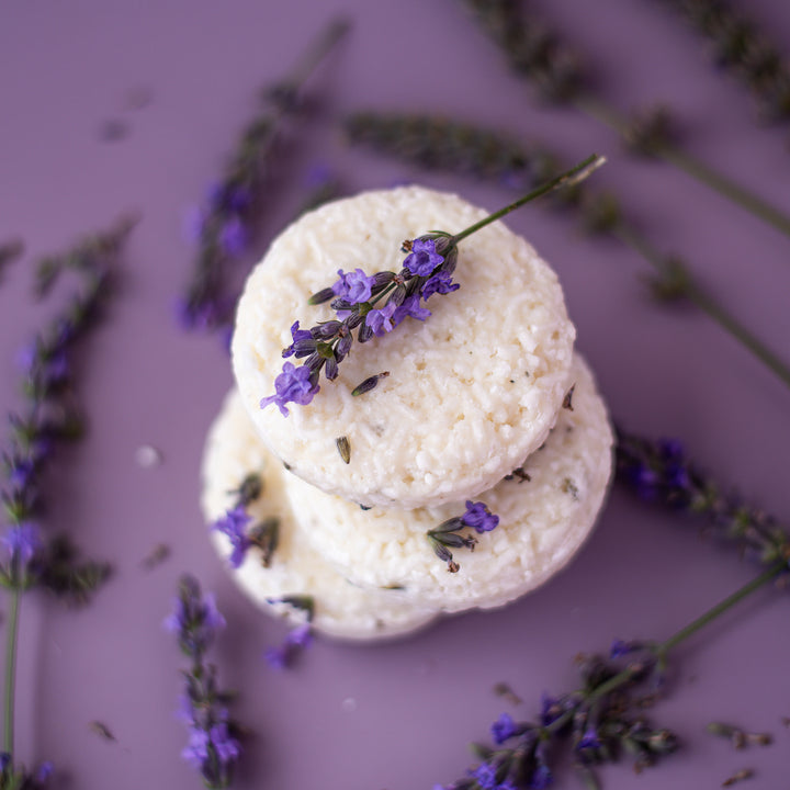 Lavender Shampoo Bar, a handcrafted shampoo bar. Floral scent with argan oil, oat oil, and lavender buds.
