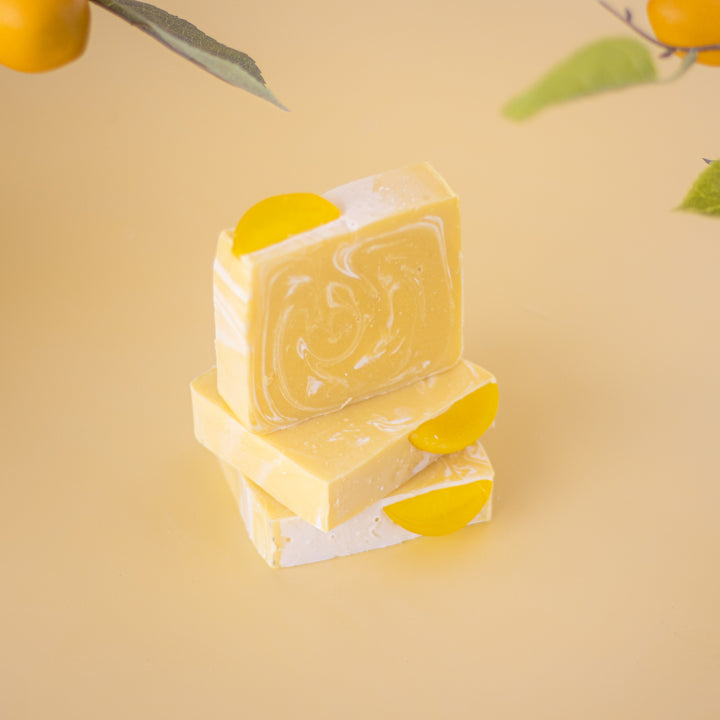 Lemon Soap, a handcrafted bar soap. Bright citrus scent with lemon essential oil and sustainably sourced oils.