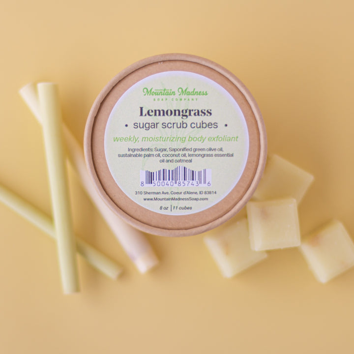 Lemongrass Sugar Scrub Cubes, handcrafted exfoliating scrub.