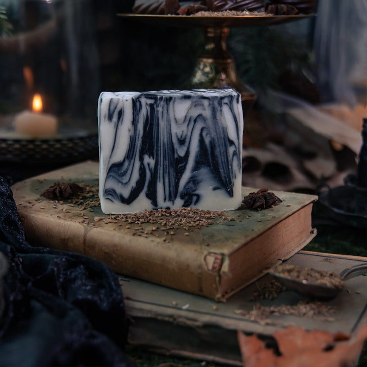 Licorice Soap, a handcrafted bar soap. Spicy anise scent with sustainable palm, coconut, and olive oils.
