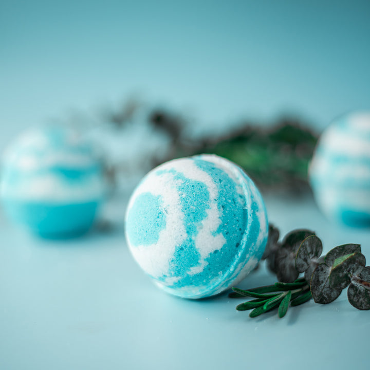 Oh, My Sore Muscles Bath Bomb - Minty herbal handcrafted bath bomb with eucalyptus, tea tree, and soothing magnesium salts