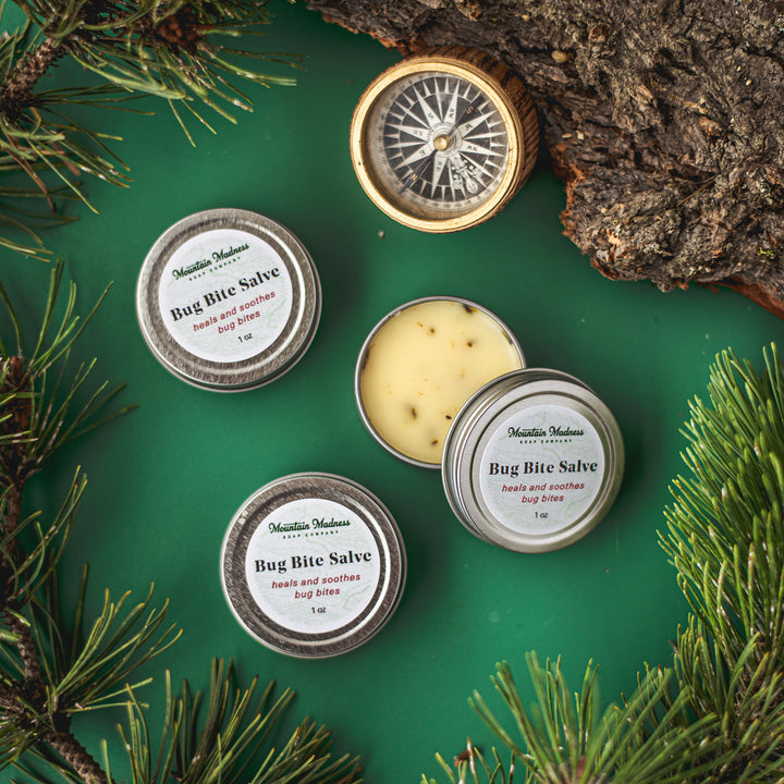 Bug Bite Salve - herbal, floral, and minty handcrafted salve with lavender, peppermint, and calendula in aluminum container