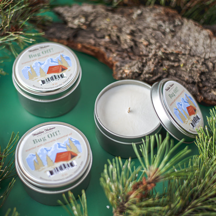 Bug Off Tin Candle - Citronella and herbal scent handcrafted soy coconut candle in aluminum tin with lid
