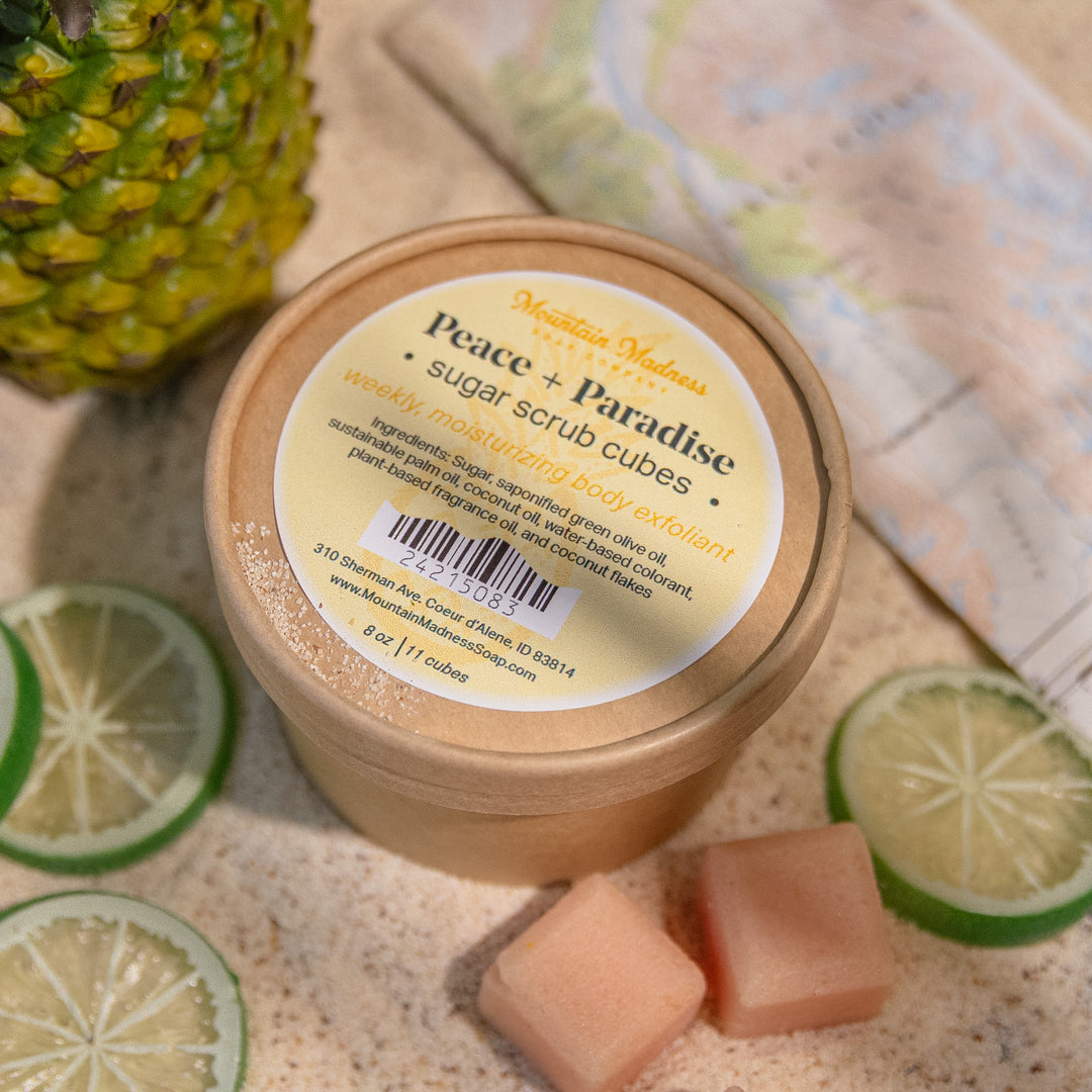 coconut palm sugar scrub Peace + Paradise Sugar Scrub Cubes