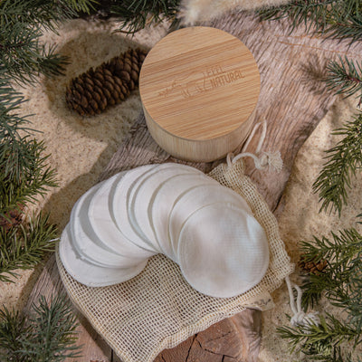 Reusable Facial Rounds with Wash Bag and Bamboo Storage Box