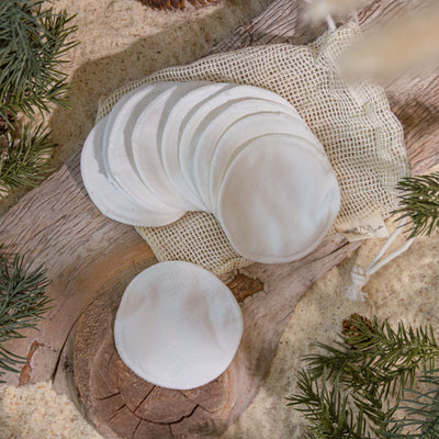 Reusable Facial Rounds with Wash Bag and Bamboo Storage Box