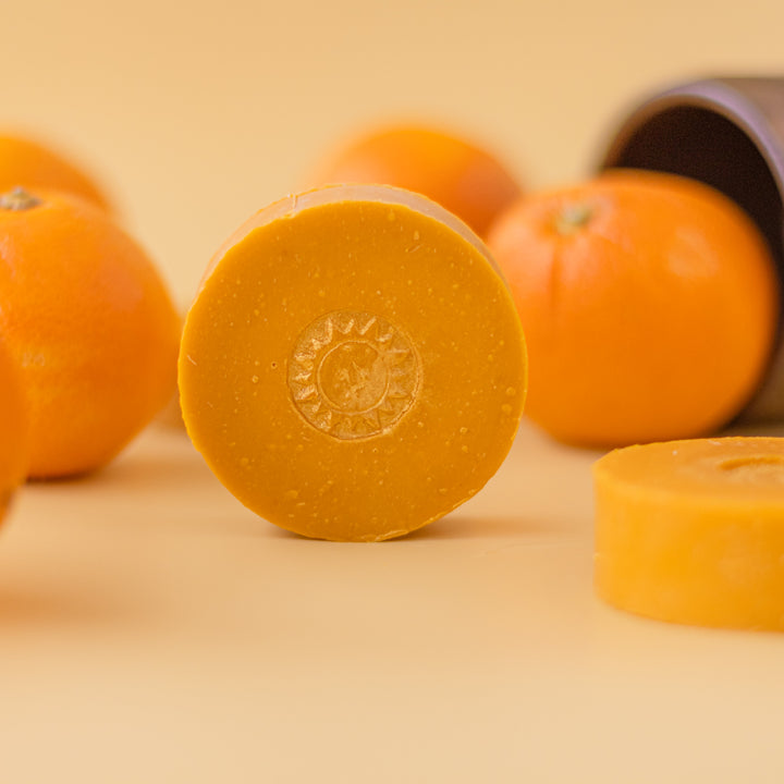 Rise & Shine Clementine Shaving Soap - citrus-scented handcrafted shaving soap with bentonite clay and sustainable palm oil