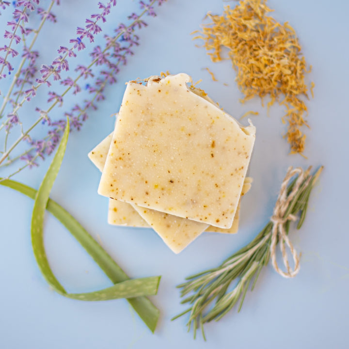 Soothing Soap - herbal, floral, and minty handcrafted bar soap with lavender, chamomile, and matcha