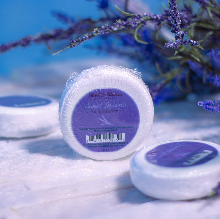 Sweet Dreams Shower Steamer, a handcrafted shower steamer. Floral and herbal scent with lavender essential oil.