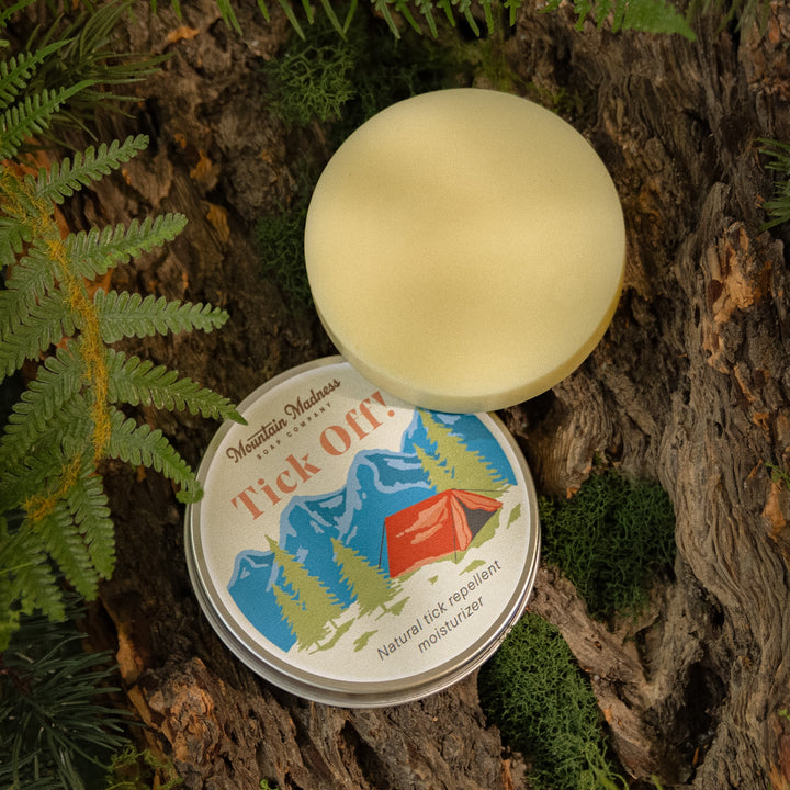 Tick Off Lotion Bar - minty, woodsy herbal lotion bar with cedarwood, eucalyptus, and peppermint essential oils in aluminum