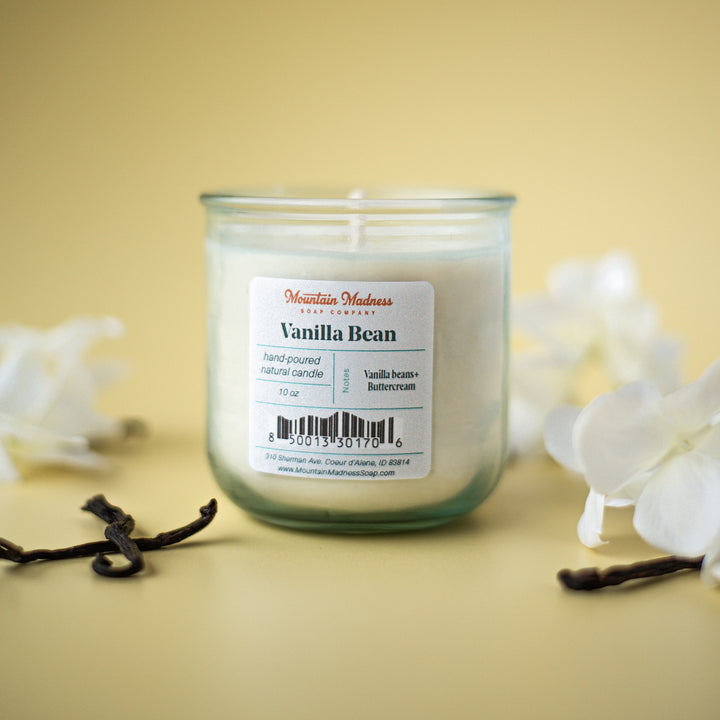 Vanilla Bean Candle - Foodie scent handcrafted soy and coconut wax candle in recycled glass jar with cotton wick