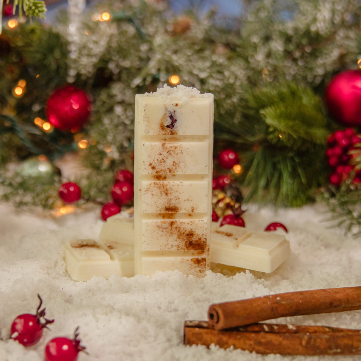 Winter Cranberry Wax Melts, a handcrafted wax melt bar. Berry, foodie, and spicy scent with cranberry and cinnamon.