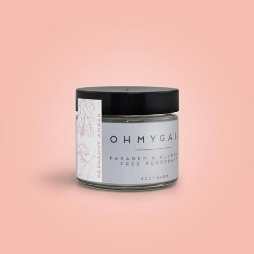 Bergamot Amber Natural Deodorant in a glass jar. Citrus and musky scent with arrowroot powder, coconut oil, and shea butter.
