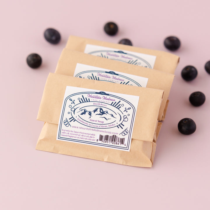 Huckleberry Guest Soap - Berry scented handcrafted soap bar made with sustainable palm oil, coconut oil, and olive oil