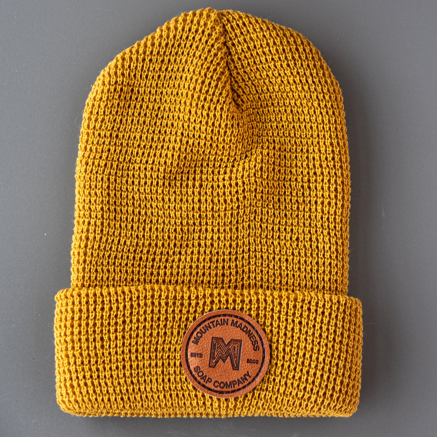 Waffle Knit Beanie with Vegan Logo Patch