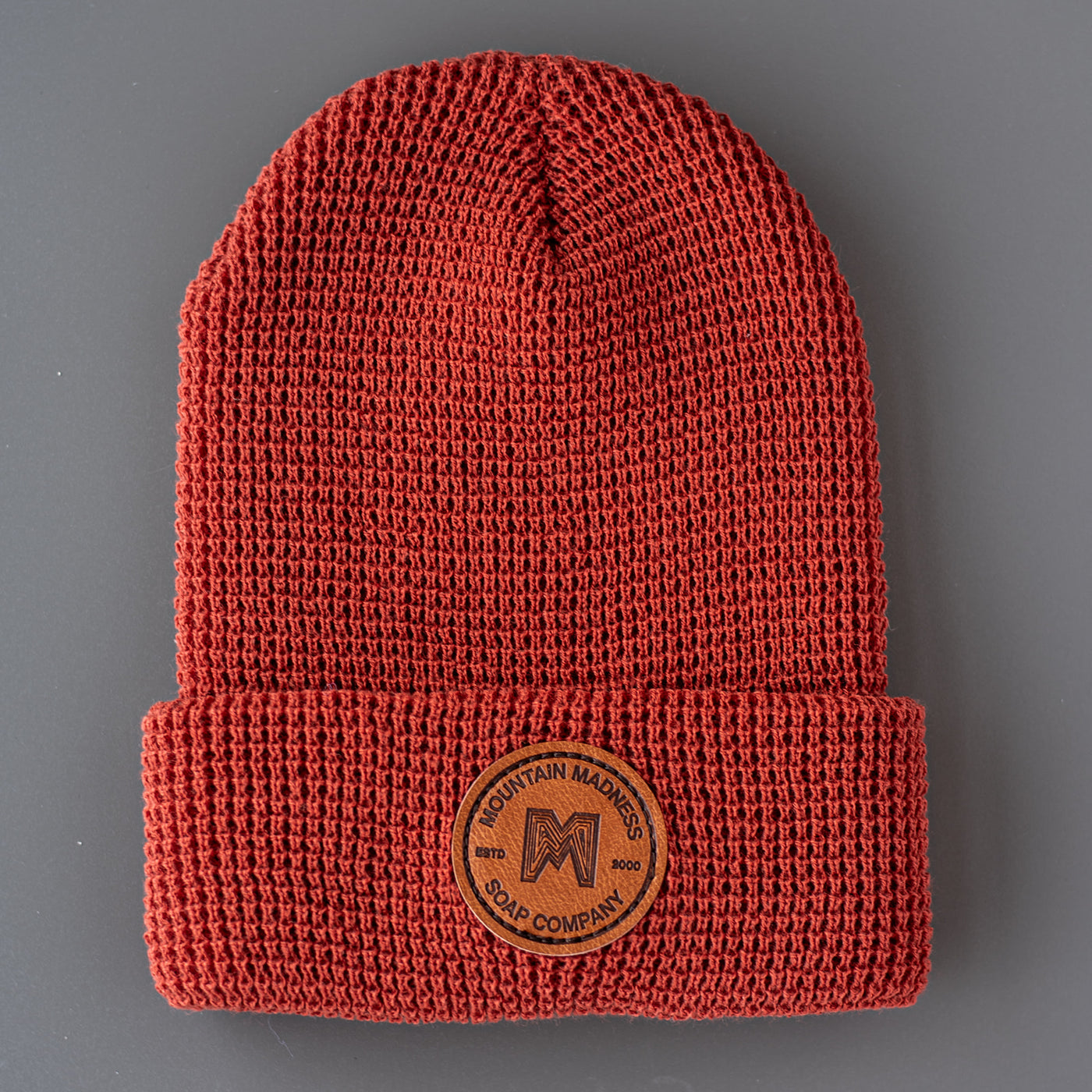 Waffle Knit Beanie with Vegan Logo Patch