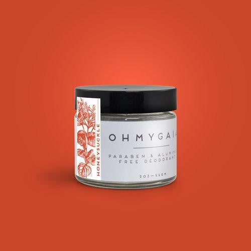 Honeysuckle Natural Deodorant in a 2 oz. glass jar. Floral scent with arrowroot powder, coconut oil, and shea butter.
